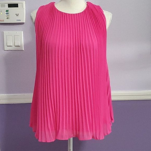 J. Crew Barbie Pink Accordion Pleated Elegant Event Sleveless Babydoll Top - Picture 1 of 8